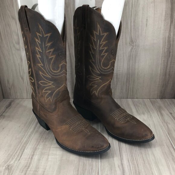 Ariat Boots Womens 9.5B Heritage Brown Leather Pull On Cowboy Western - Picture 3 of 10